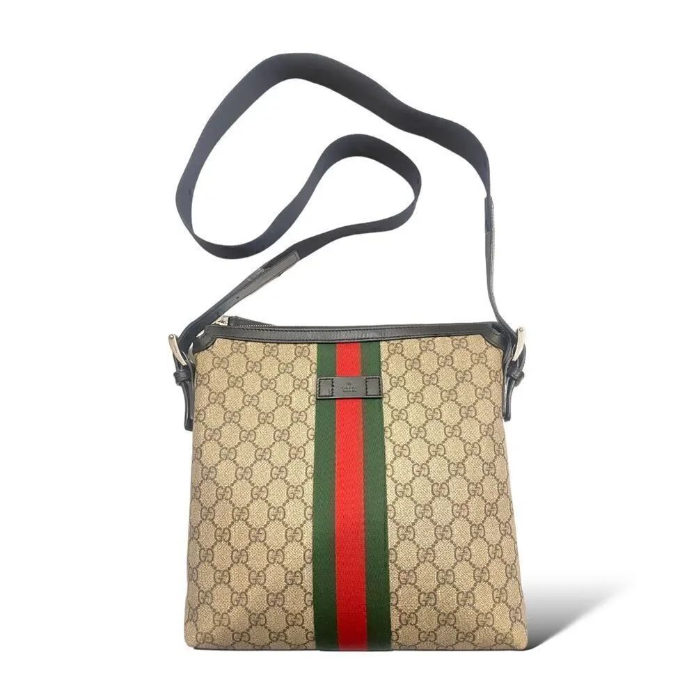 GUCCI GG Supreme Monogram Web Messenger Bag Black
